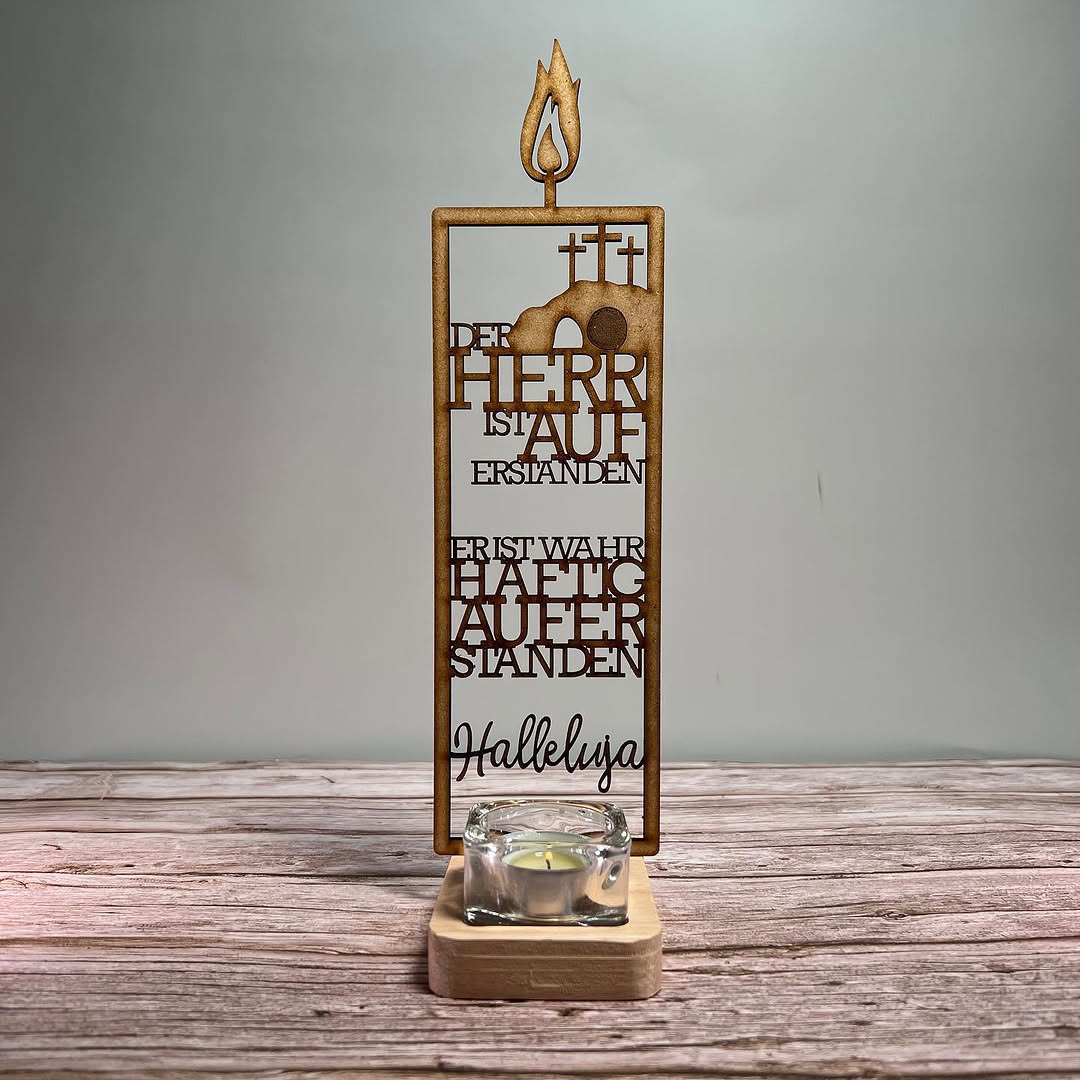 Dekorative Osterkerze aus Holz mit Teelicht